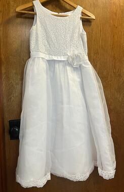 White First Holy Communion Flower Girl Princess Dress sze 10